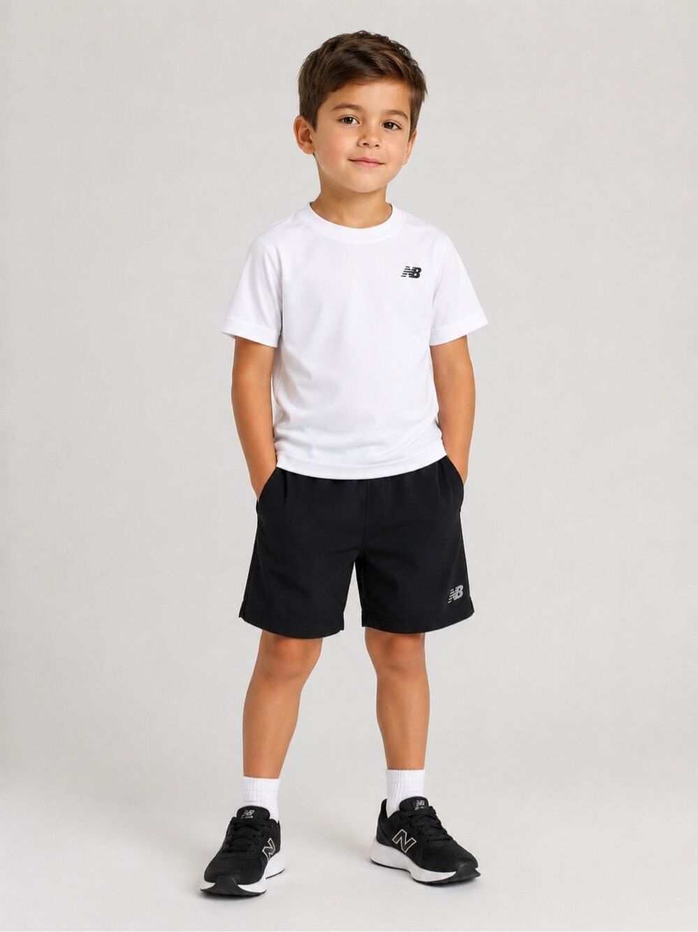 New Balance Boys Black Athletic Shorts Sporty Casual Pull On Size 5-6